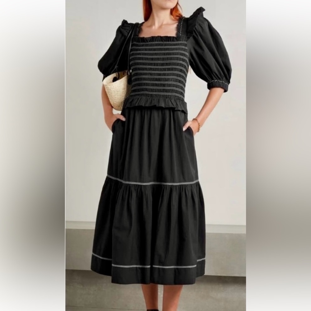 Sea New York Black Puff Sleeve Midi Dress